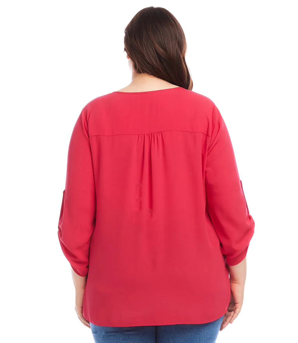 Plus Size Asymmetric Hem Wrap Top