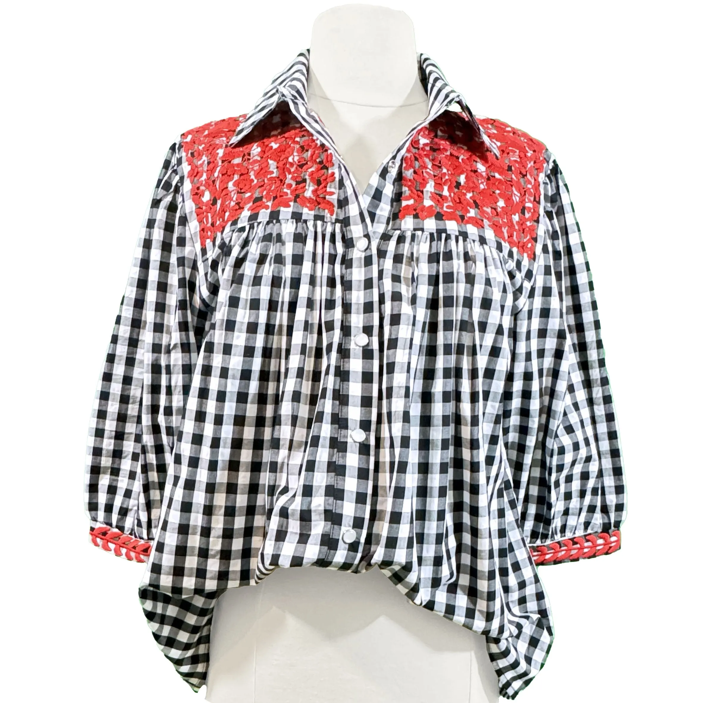 PRE-ORDER: Black Buffalo Check Gingham + Red Cowgirl Blouse (late August ship date)