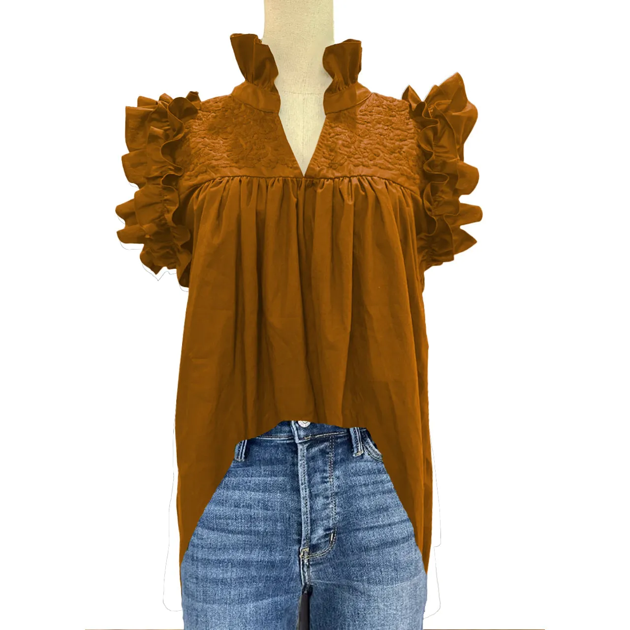 PRE-ORDER: Double Burnt Orange Hummingbird Blouse (early August ship date)