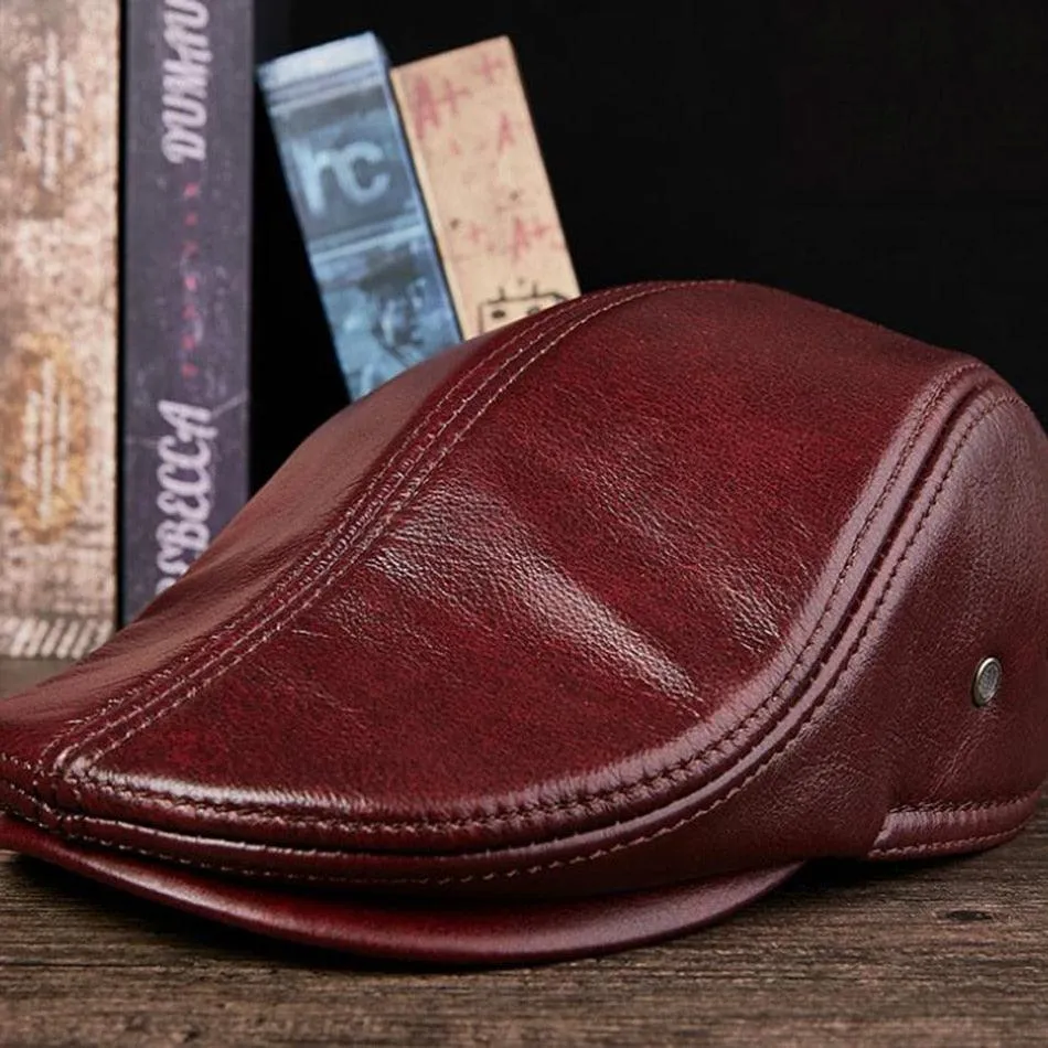 Real Leather Flat Cap - Duckbill Style Hat