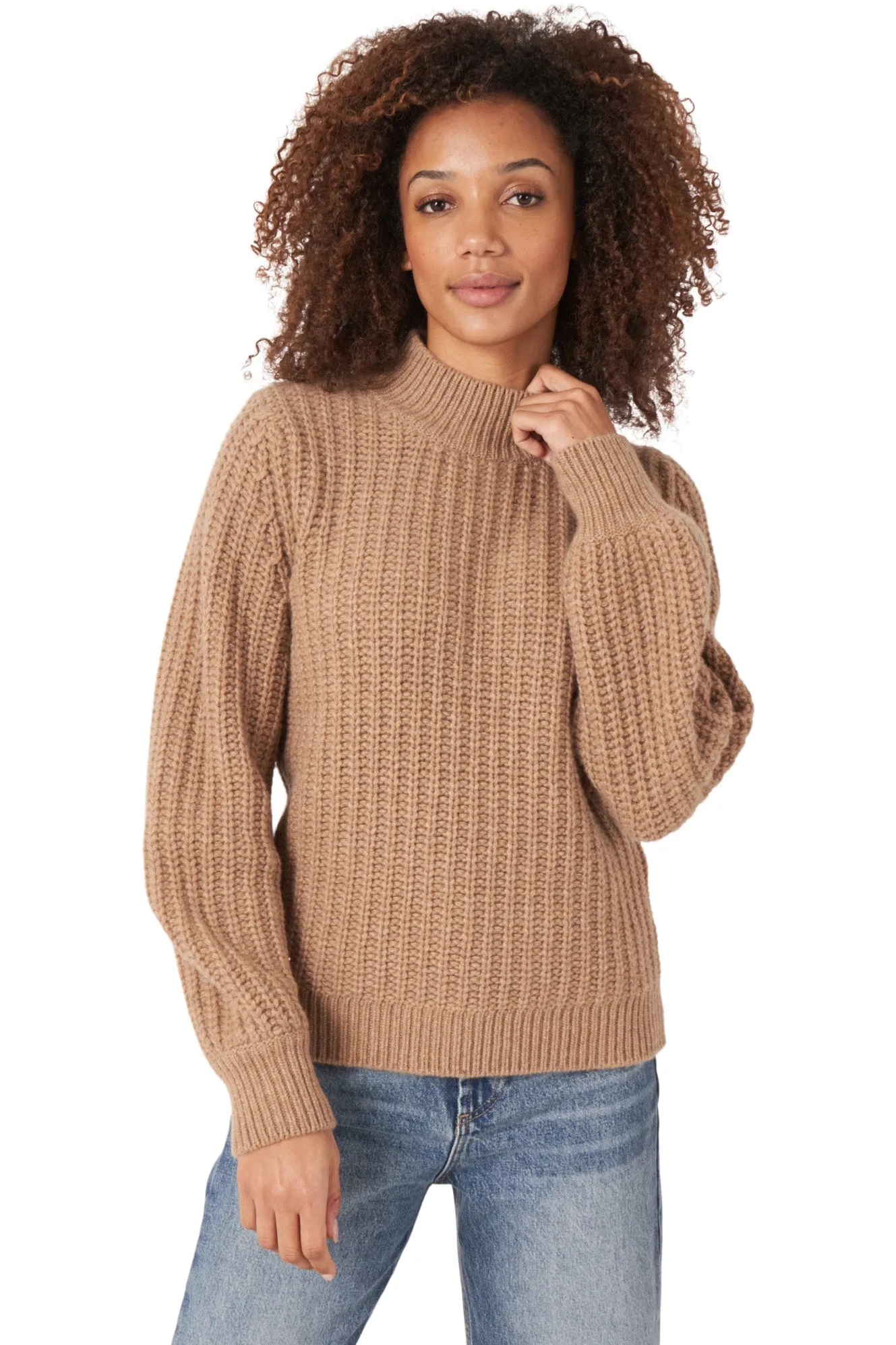 Repeat Cashmere Mock Neck Sweater in Camel