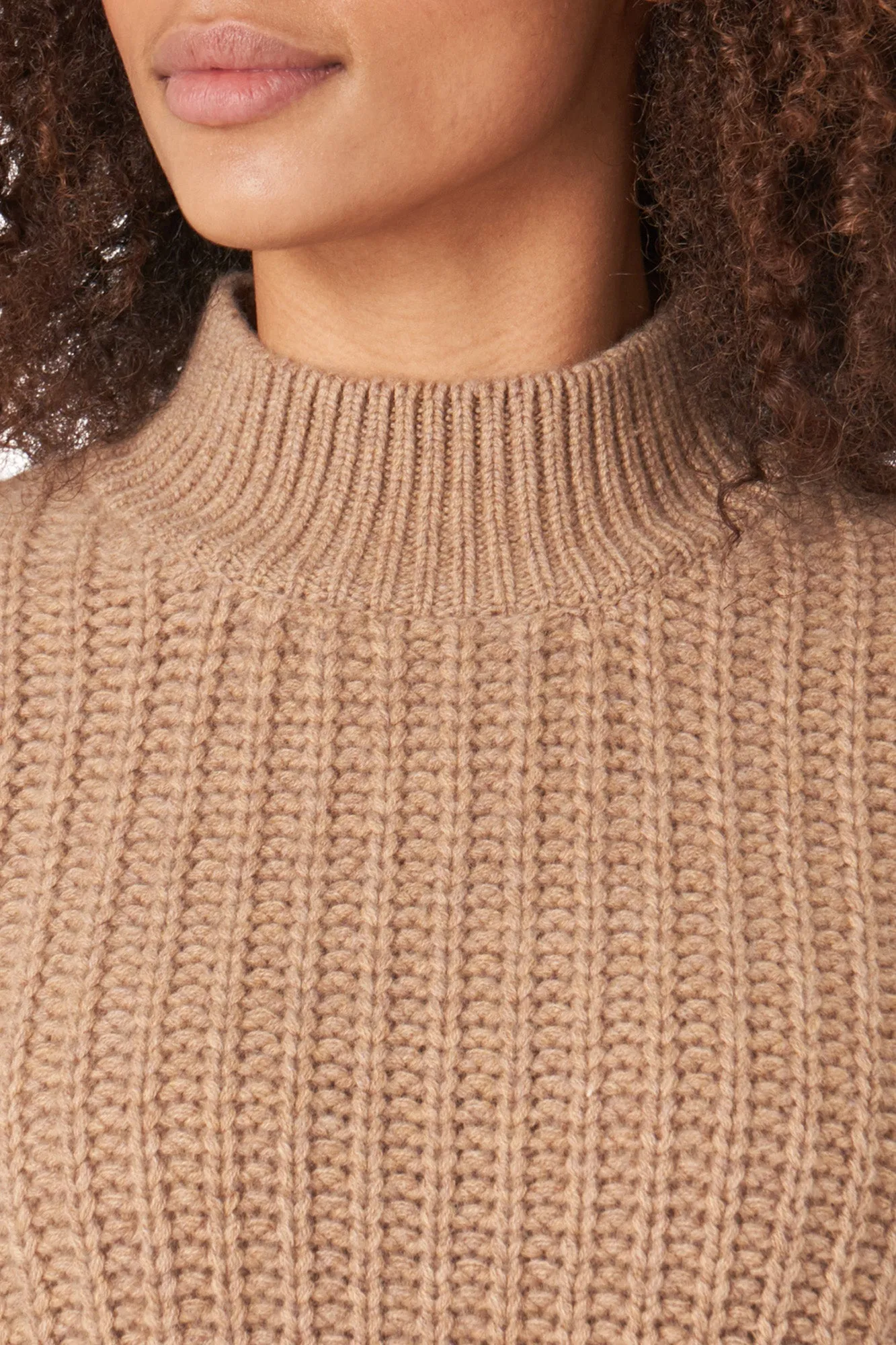 Repeat Cashmere Mock Neck Sweater in Camel