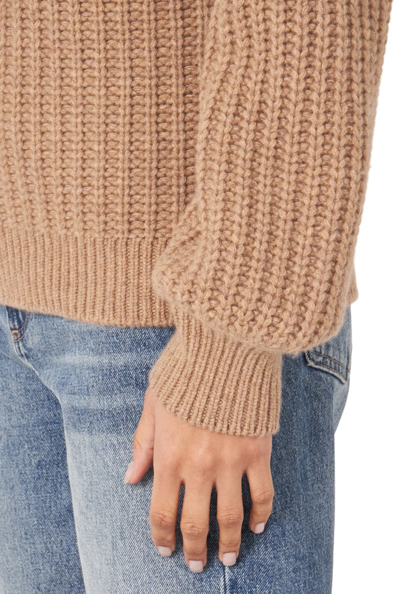 Repeat Cashmere Mock Neck Sweater in Camel