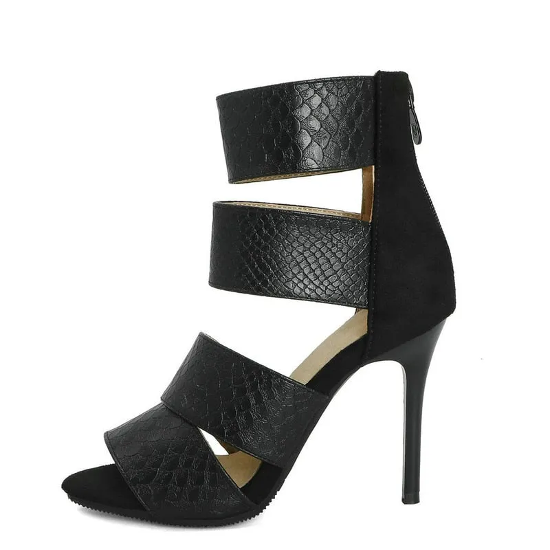 Rome Style Women's Open Toe Cross Strap Zipper High Heel Pumps