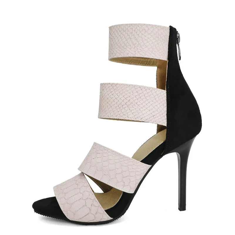 Rome Style Women's Open Toe Cross Strap Zipper High Heel Pumps