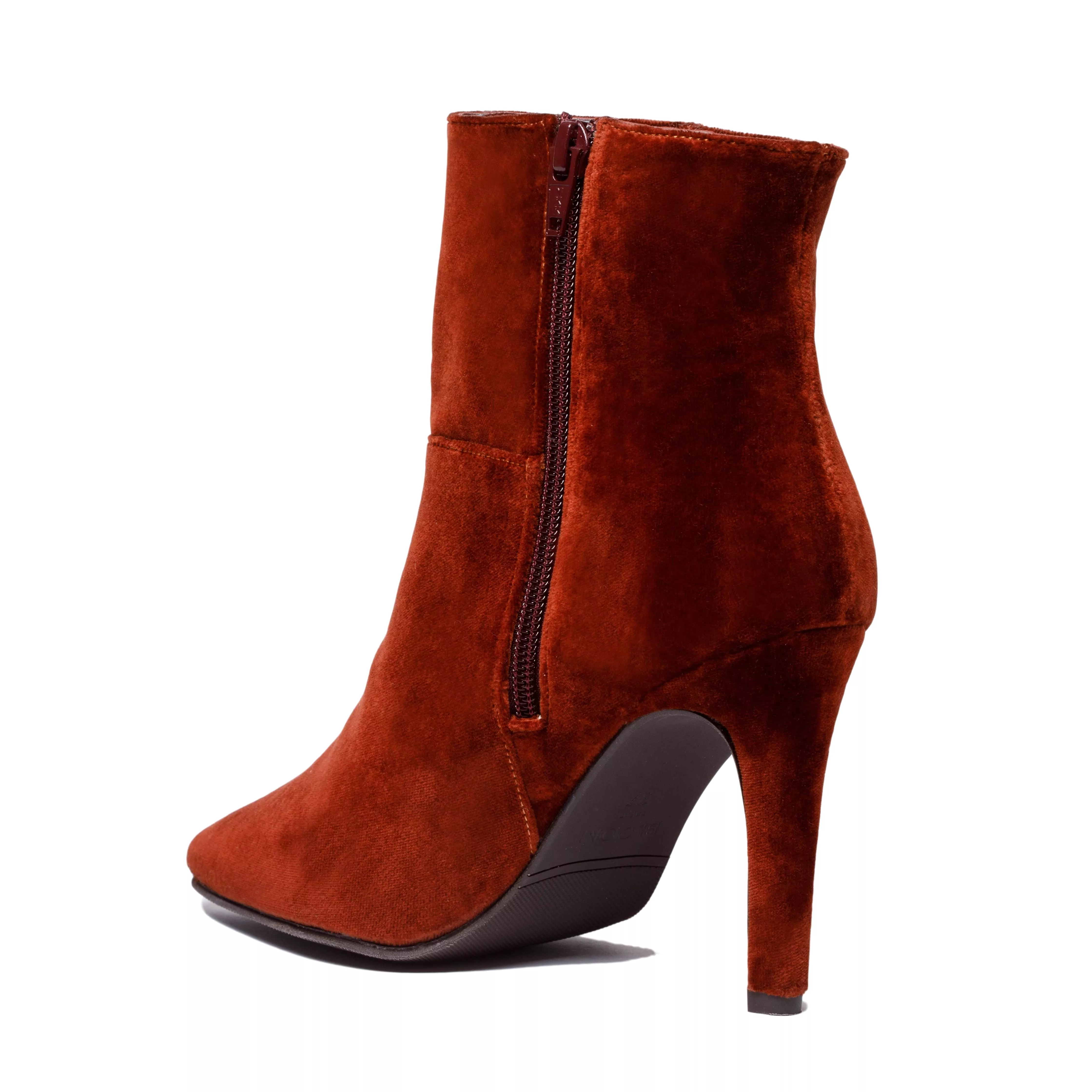 Rose Vegan Velvet Heeled Ankle Boots | Rust