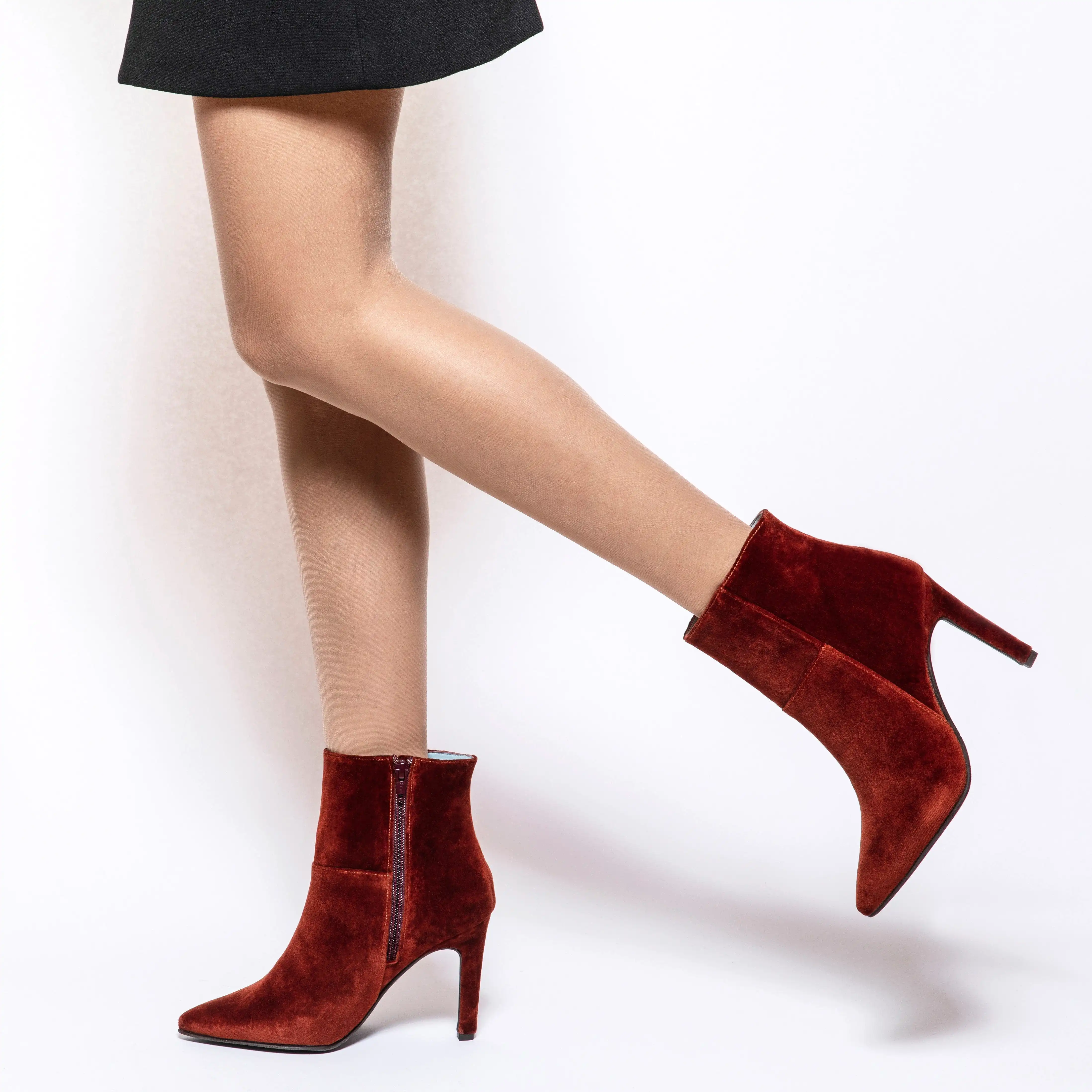 Rose Vegan Velvet Heeled Ankle Boots | Rust