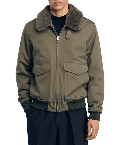 Sandro Shearling Collar Aviator Jacket