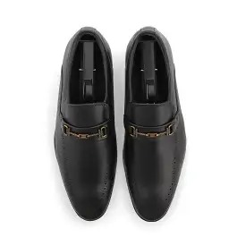 Scaled Wire Buckled Loafers-Black