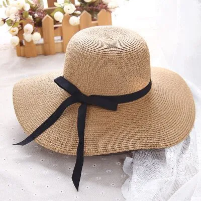 simple Foldable Wide Brim Floppy Girls Straw Hat Sun Hat Beach Women Summer Hat UV Protect Travel Cap Lady Cap Female