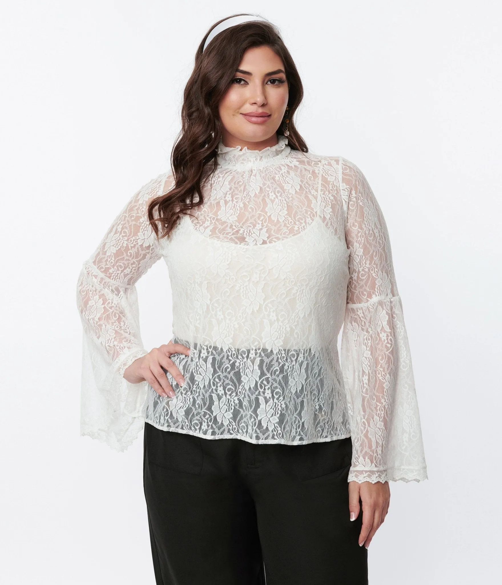 Smak Parlour White Lace Bell Sleeve Blouse