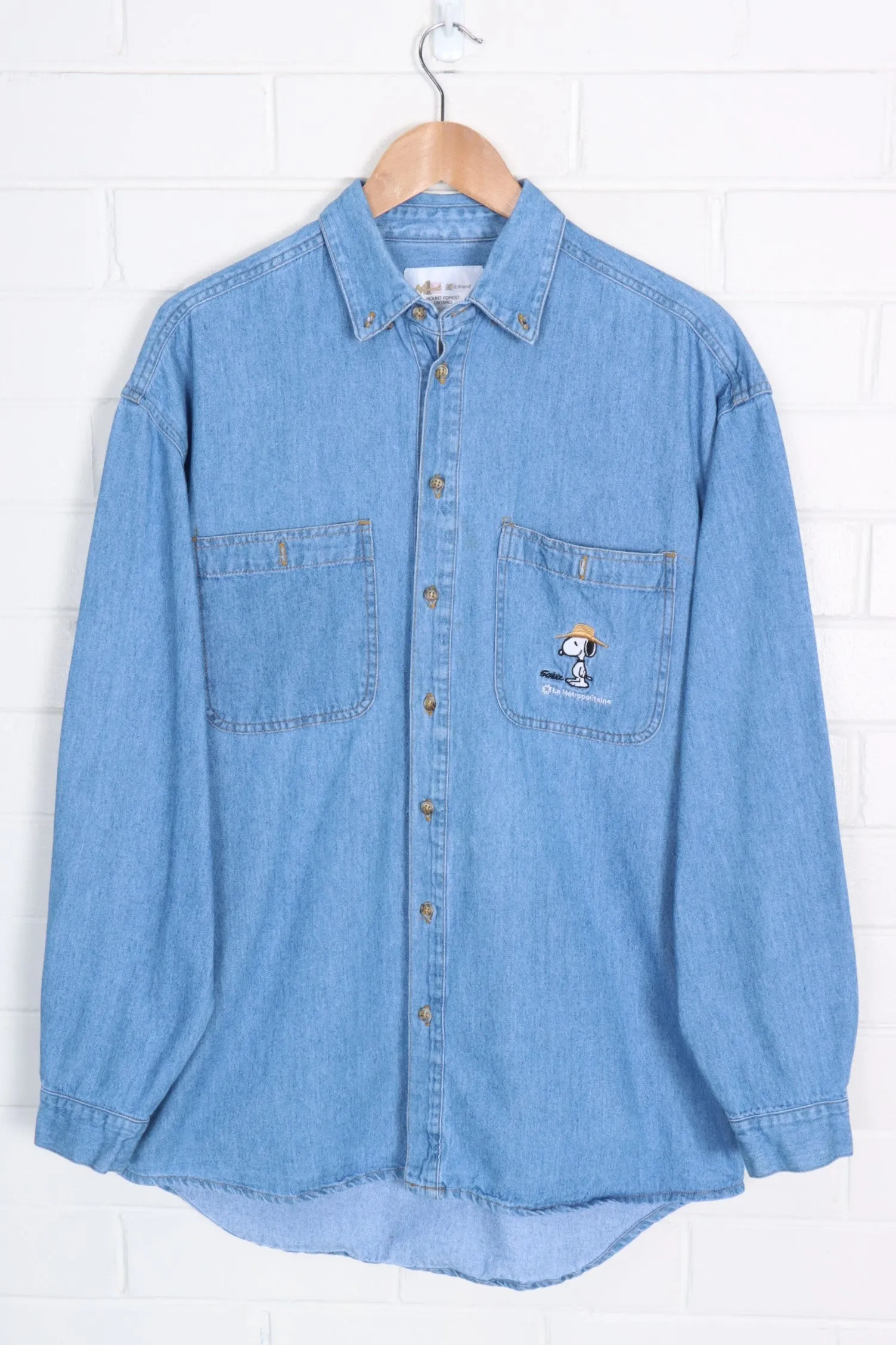 Snoopy Peanuts Embroidered Denim Shirt Canadian Made (L-XL)