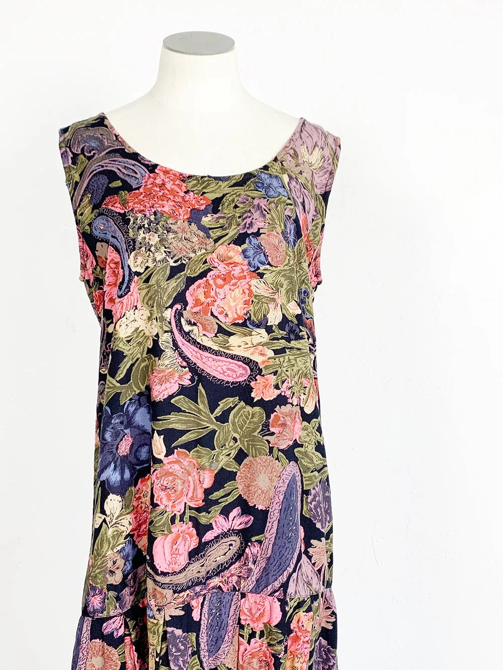 SR Drop Waist Tropical Print Sleeveless Dress