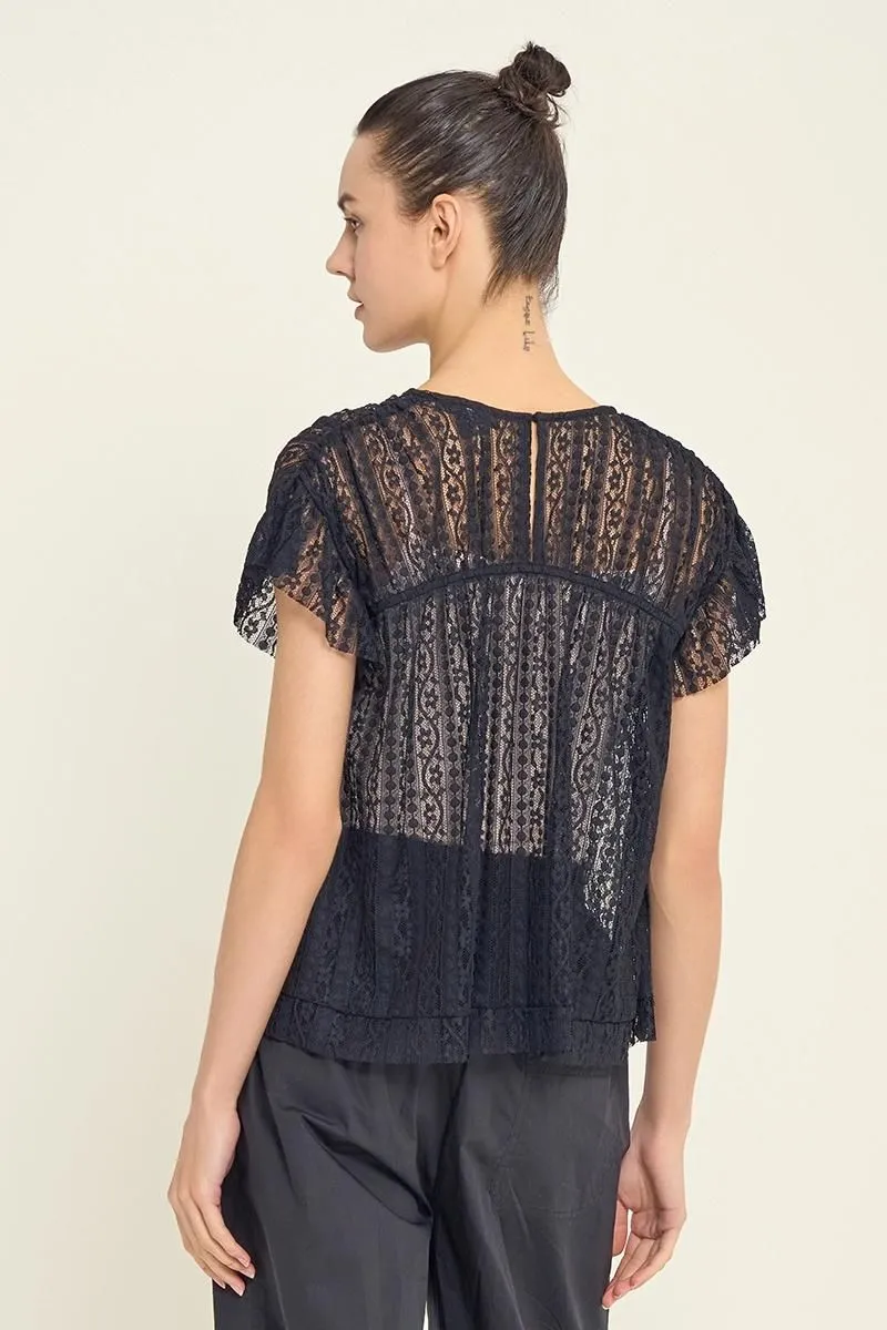 Stretch Lace Ruffle Blouse