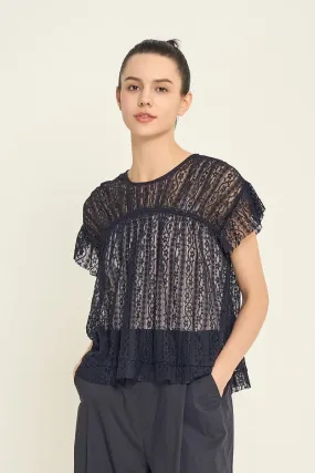 Stretch Lace Ruffle Blouse