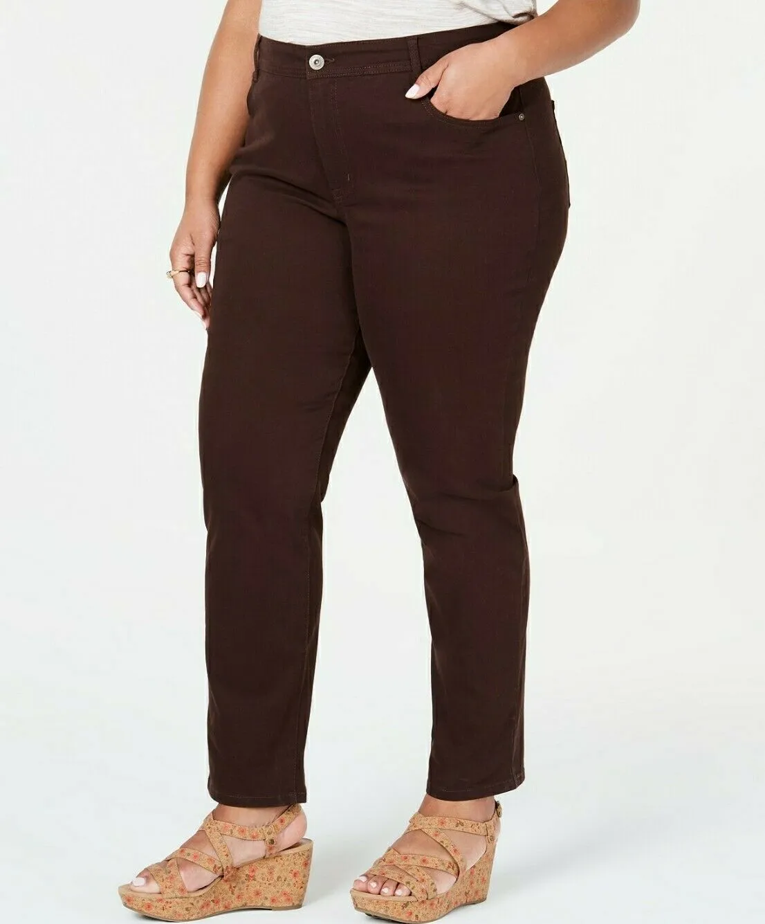 Style & Co Women's Plus & Petite Plus Size Tummy-Control Slim-Leg Jeans Brown Size Small