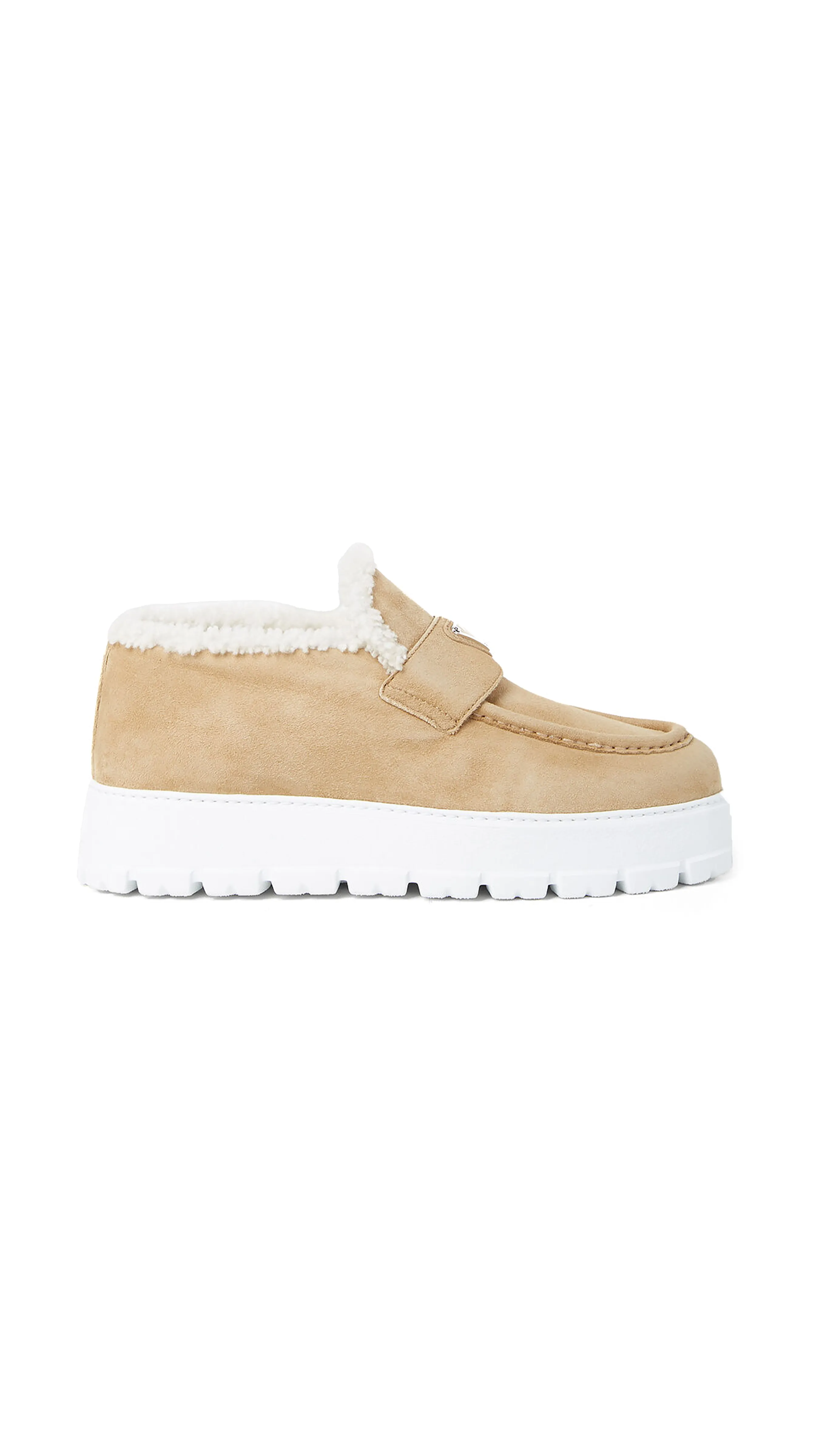 Suede Flatform Loafers with Shearling Lining - Ecru