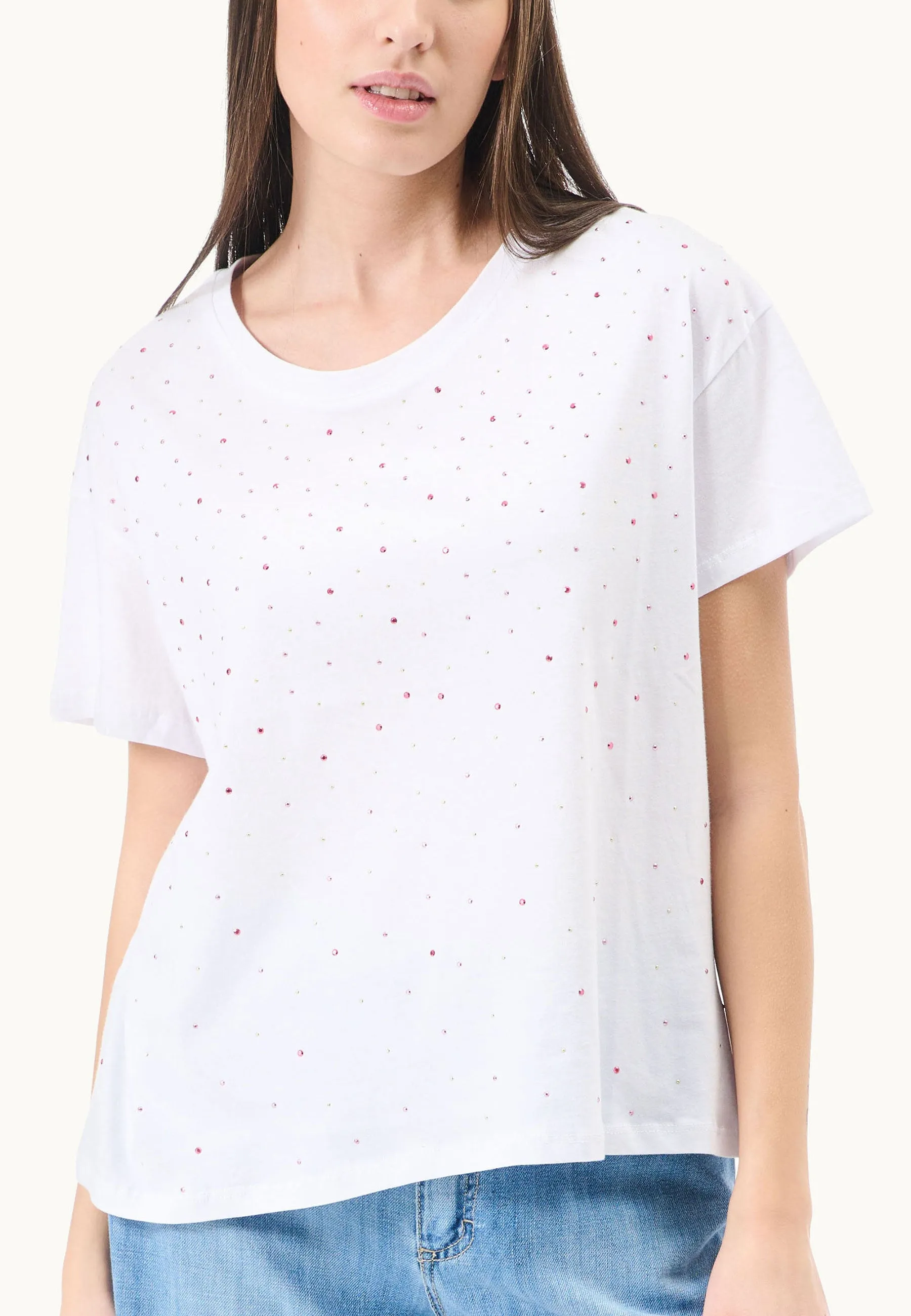 T-shirt con strass multicolor