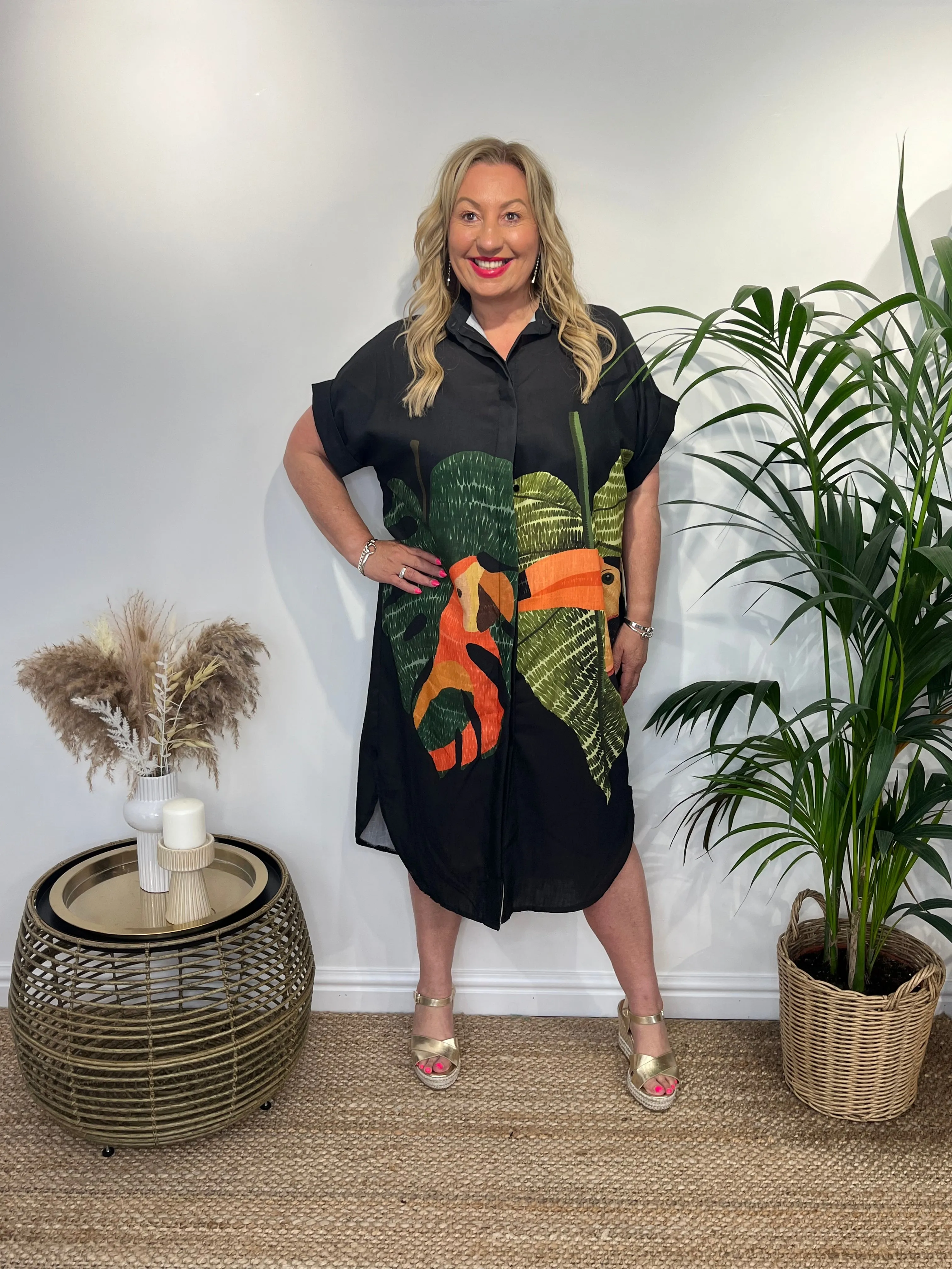 TALIA Tropical Brid Longline Shirt Dress