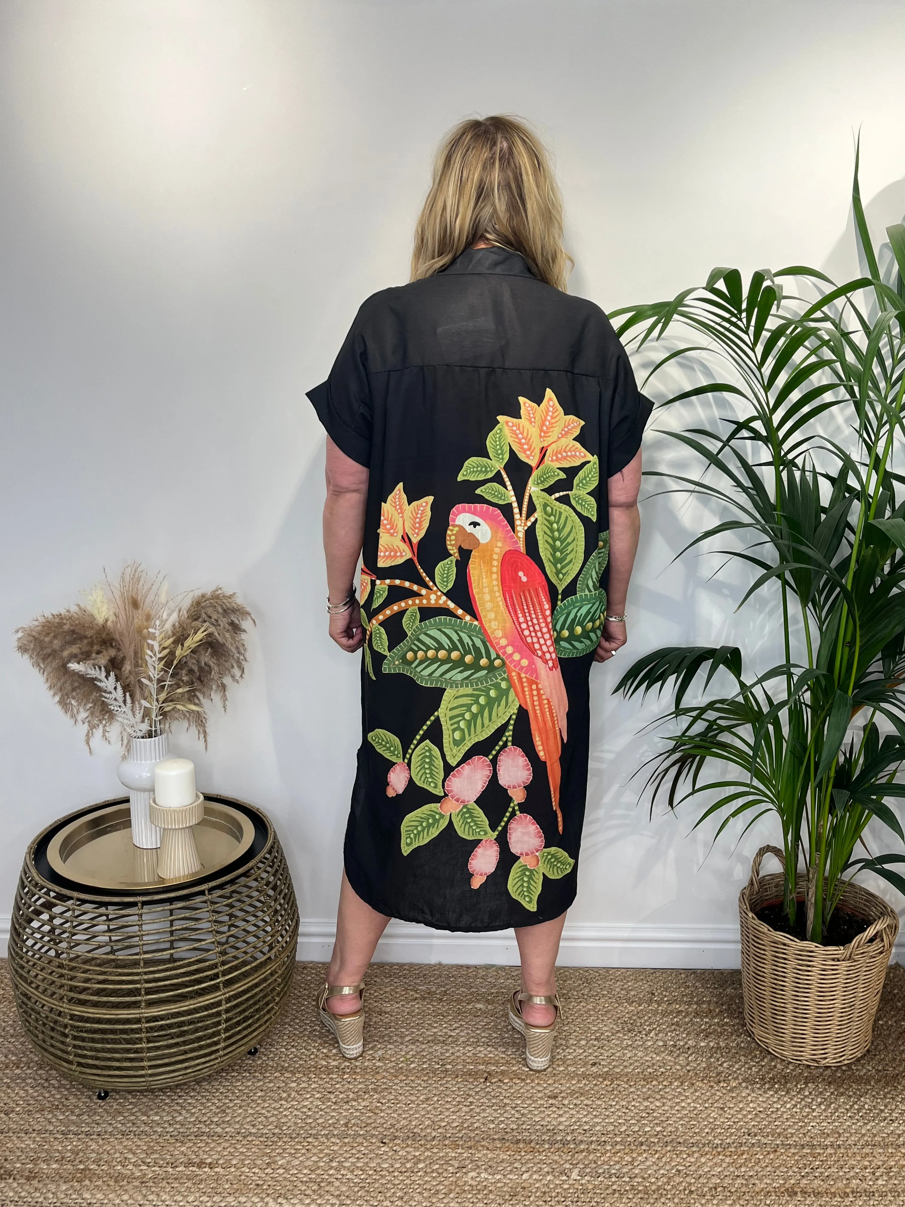 TALIA Tropical Brid Longline Shirt Dress