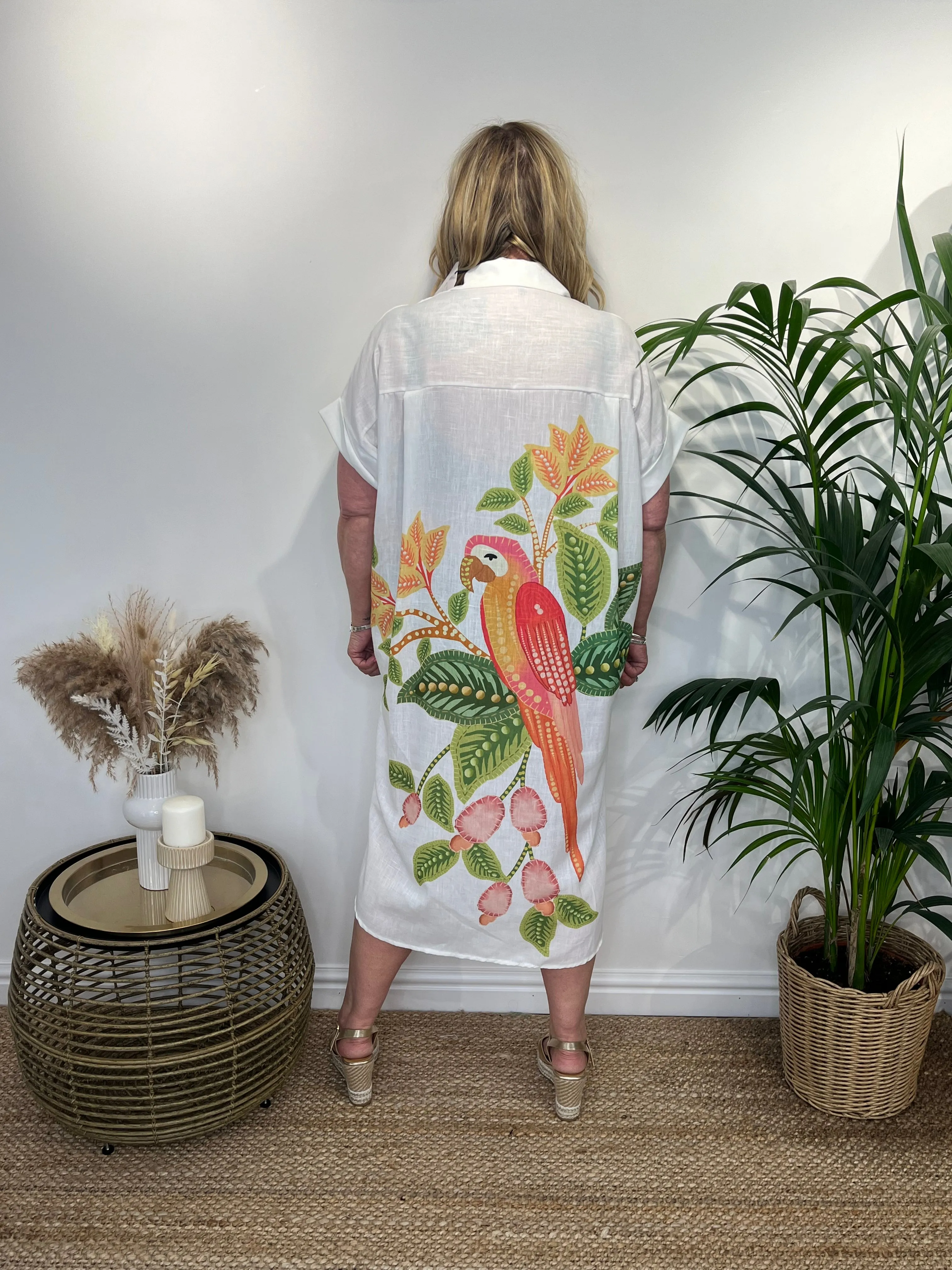 TALIA Tropical Brid Longline Shirt Dress