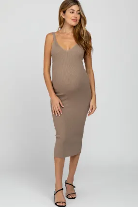 Taupe Sleeveless V-Neck Maternity Sweater Dress