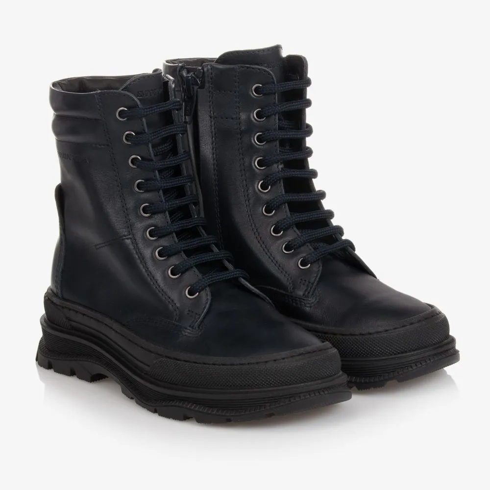 Teen Navy Leather Boots