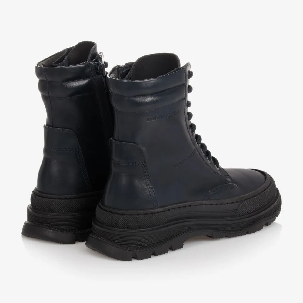 Teen Navy Leather Boots