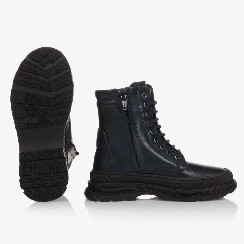 Teen Navy Leather Boots