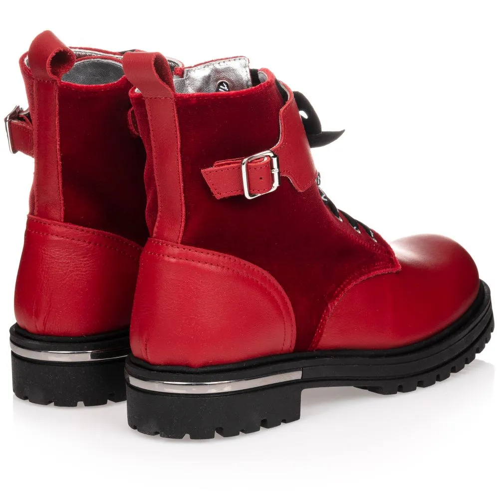 Teen Red Leather Boots