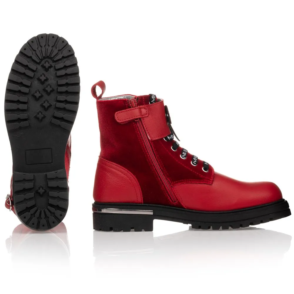 Teen Red Leather Boots