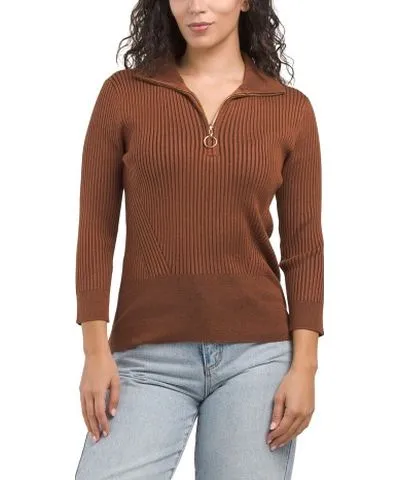 Tj Maxx Mock Neck Three-Quarter Sleeve Quarter Zip Sweater