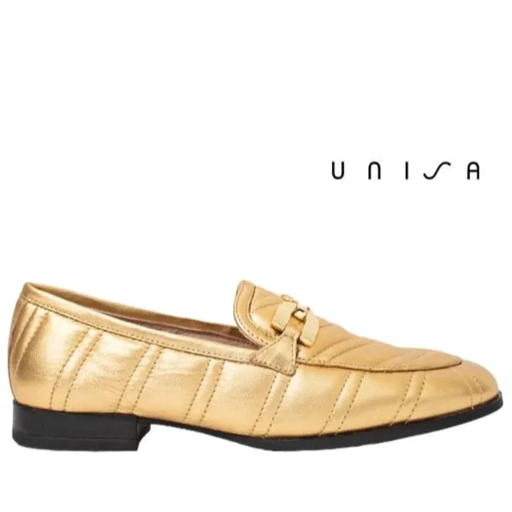 UNISA DEXTER QUILTED LOAFERS GOLD