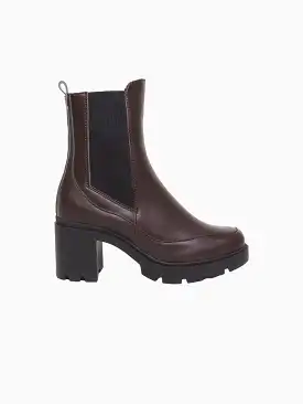 Vicky Vegan Leather Heeled Boots | Chocolate