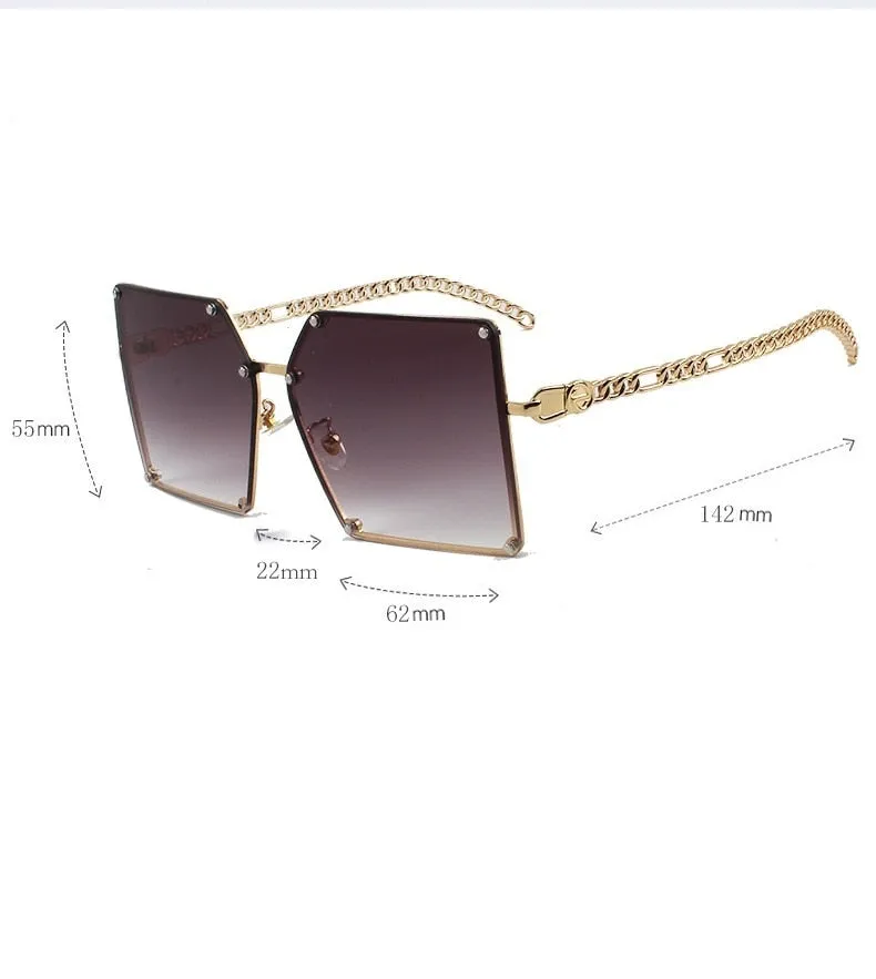 Vintage Designer Oversized Fashion Chain Frame Ladies Square Sunglasses