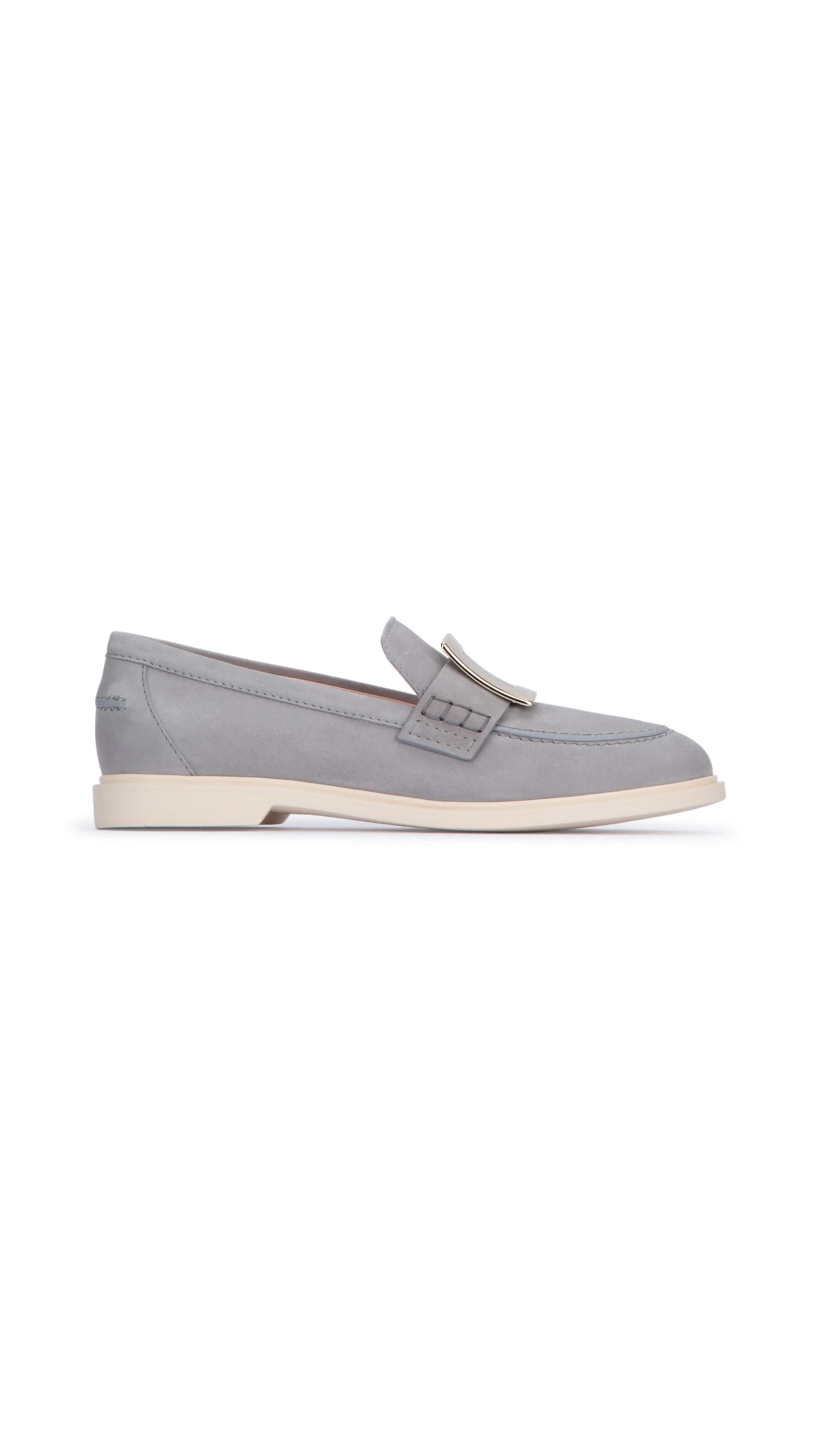 Viv' Rangers Metal Buckle Loafers in Suede - Grey