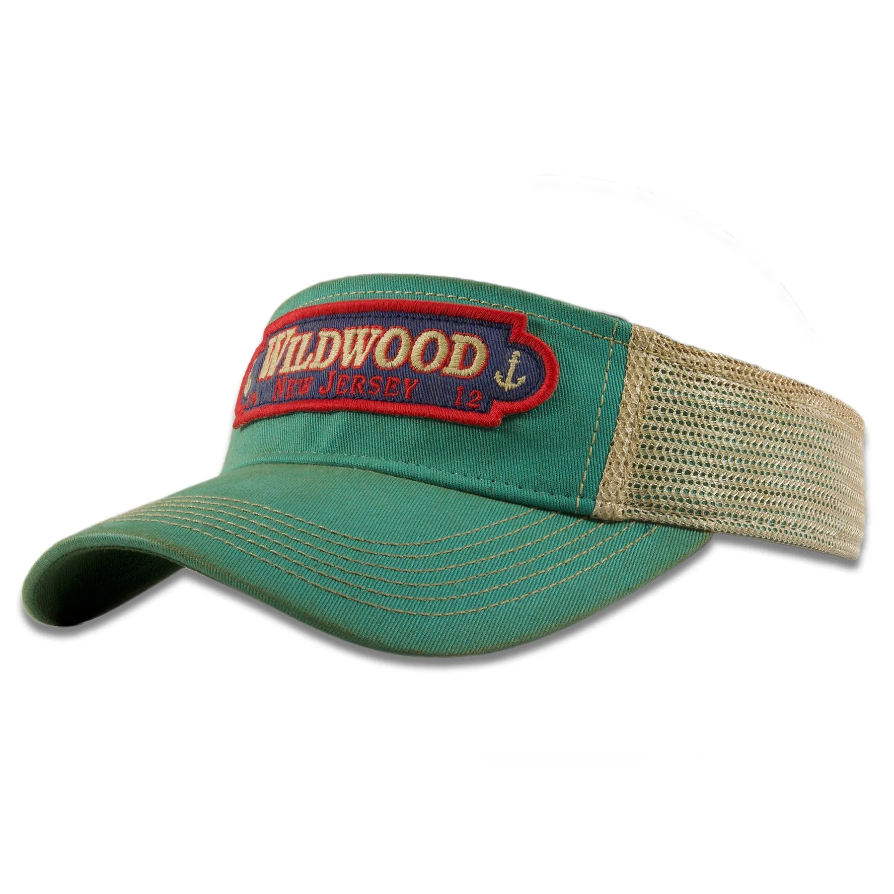 Wildwood New Jersey 1912 Double Anchors Patch Vacation Resort Teal / Khaki Mesh Visor