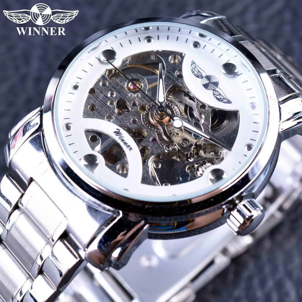 Winner Blue Ocean Fashion Casual Designer Stainless Steel Men Skeleton Watch Automatic