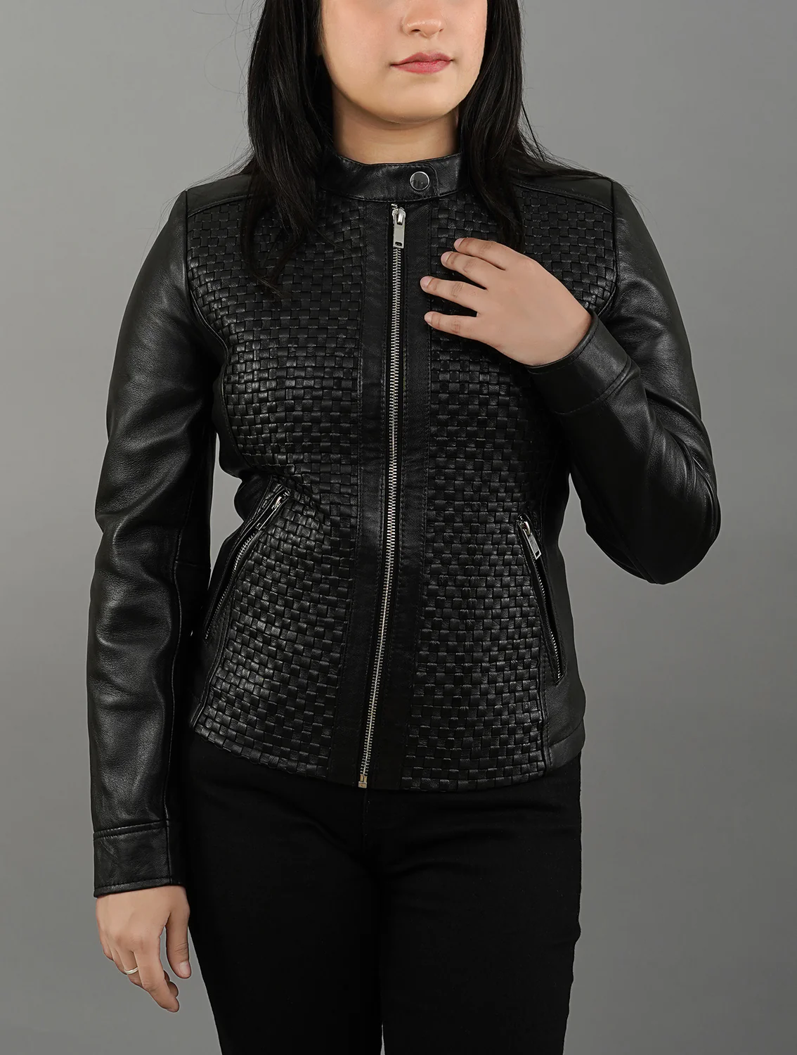 Women Quilted Leather Jacket | Women Patterned jacket