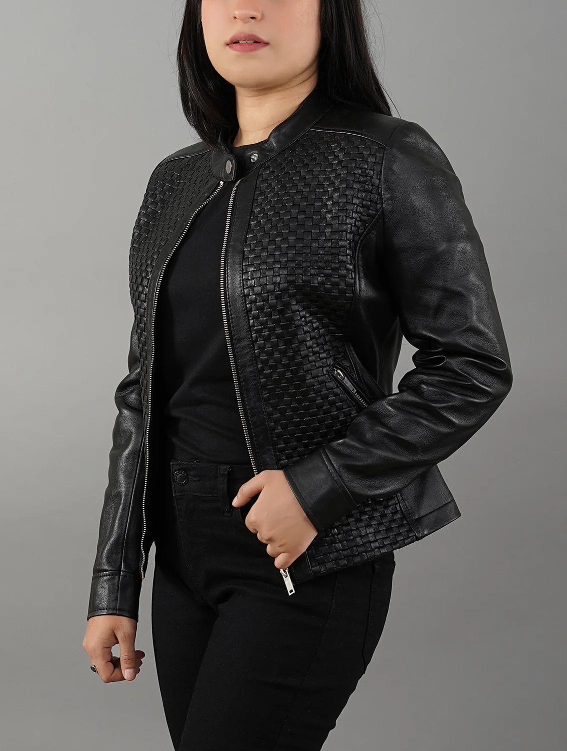 Women Quilted Leather Jacket | Women Patterned jacket