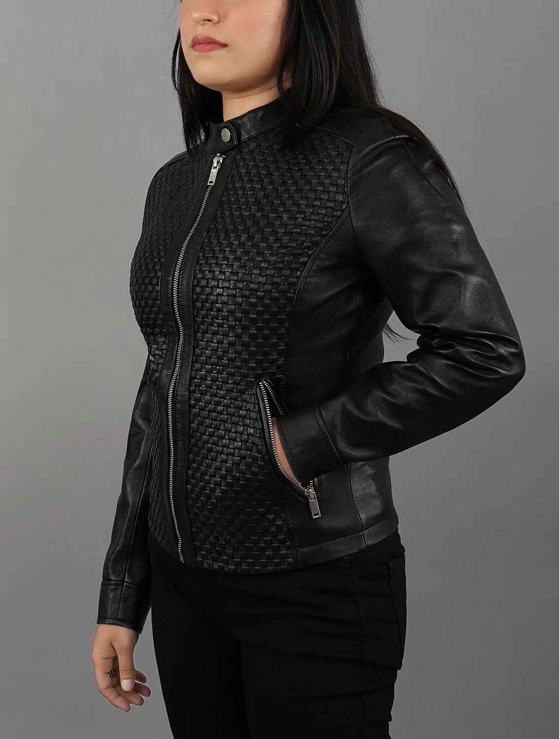 Women Quilted Leather Jacket | Women Patterned jacket