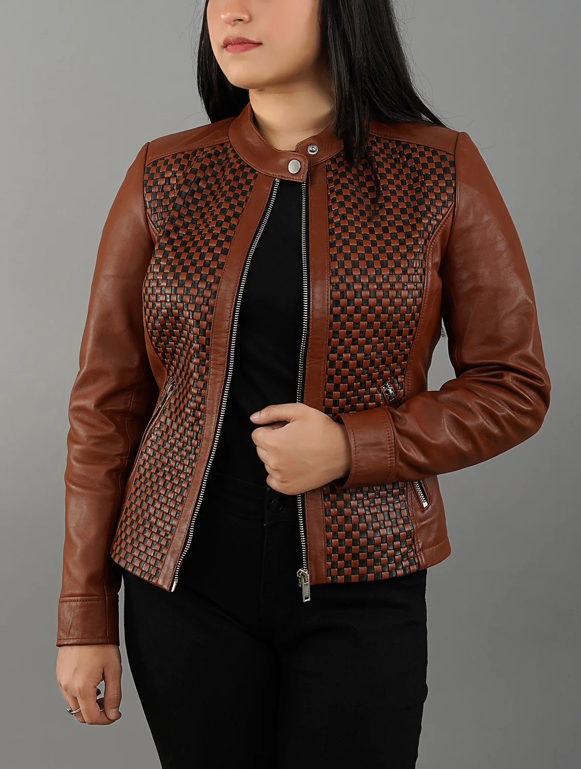 Women Quilted Leather Jacket | Women Patterned jacket