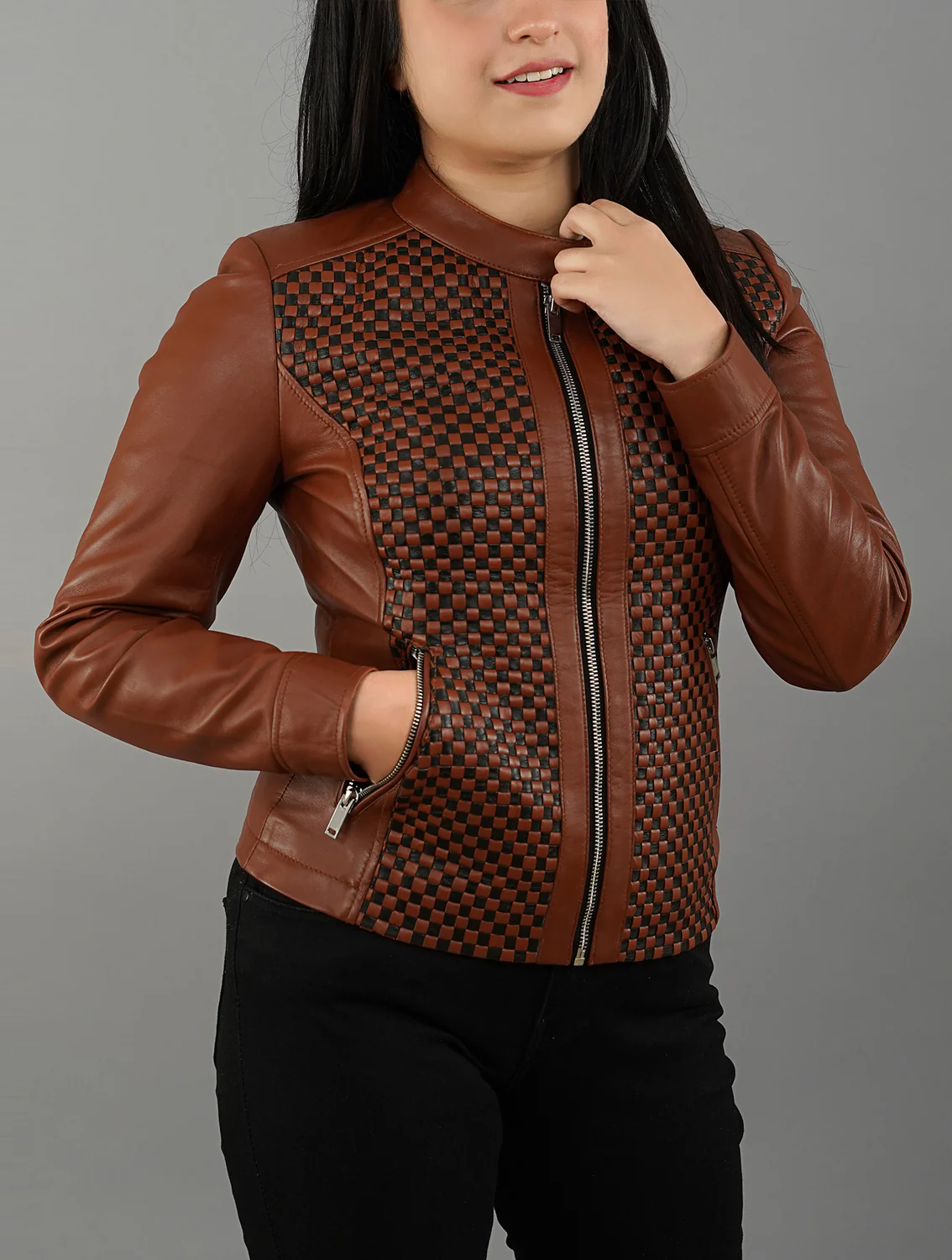 Women Quilted Leather Jacket | Women Patterned jacket