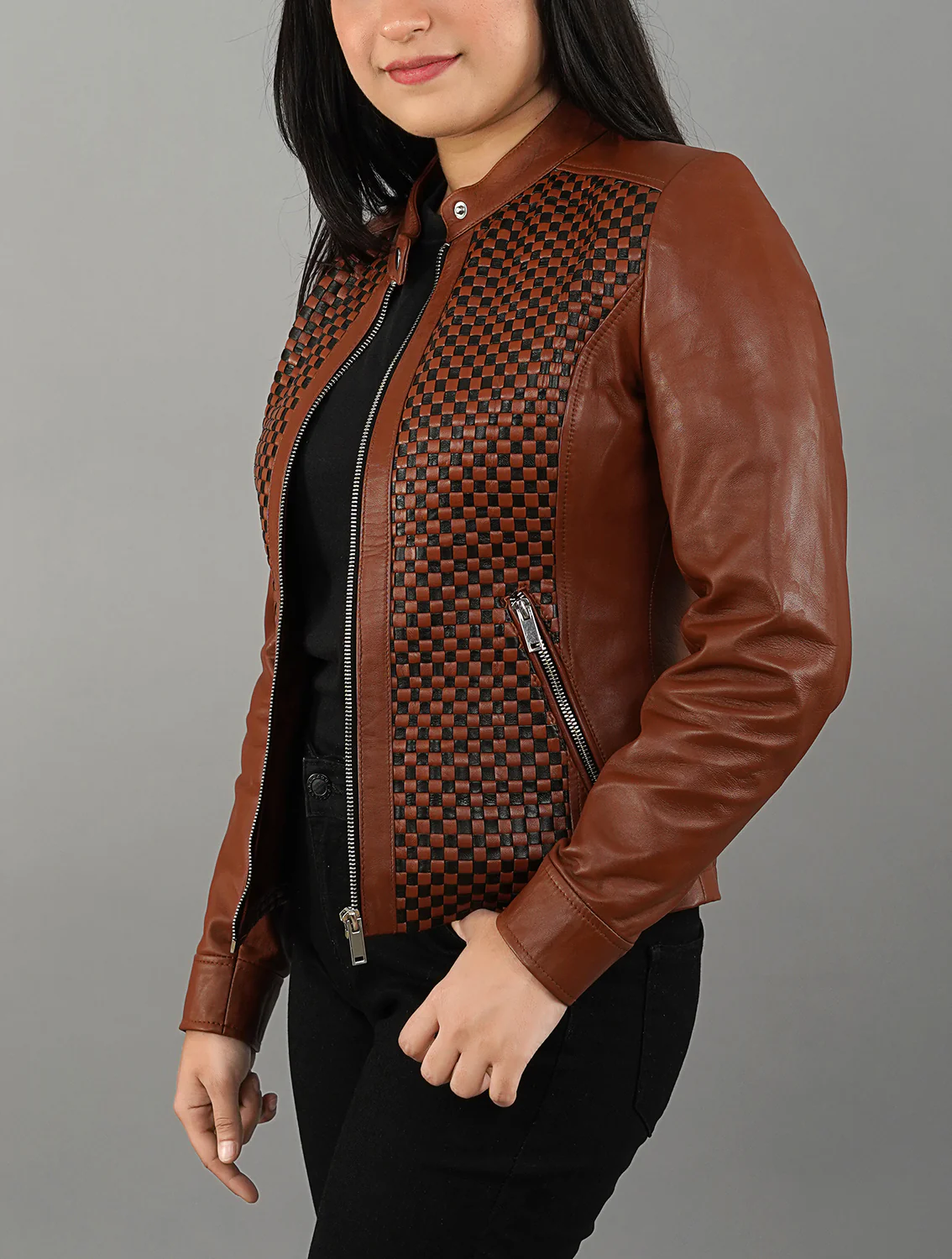 Women Quilted Leather Jacket | Women Patterned jacket