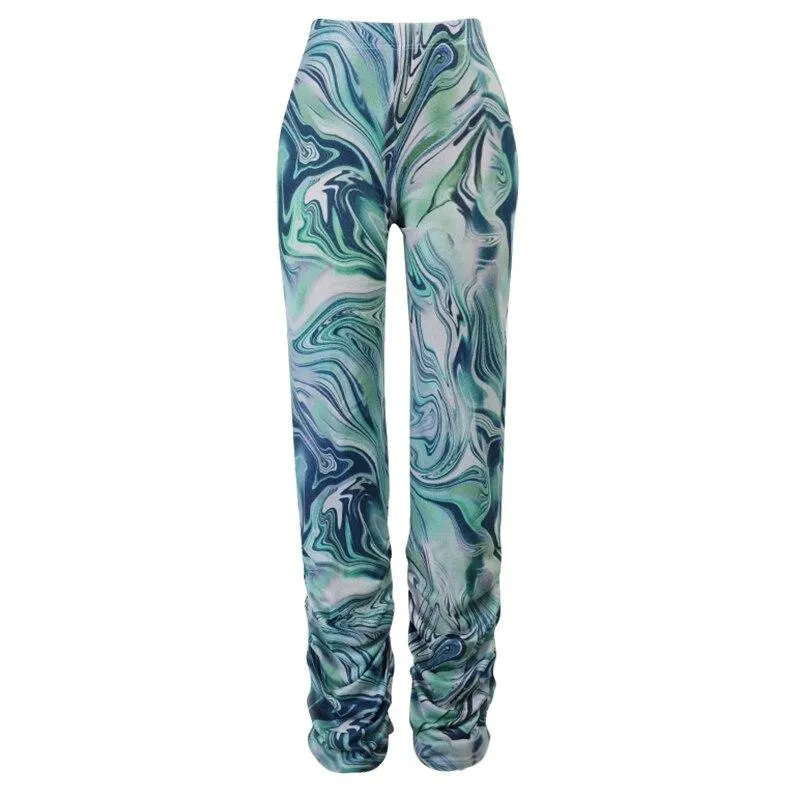 Women's Casual Tie Dye Printed High Waist Streetwear Jogger Pants