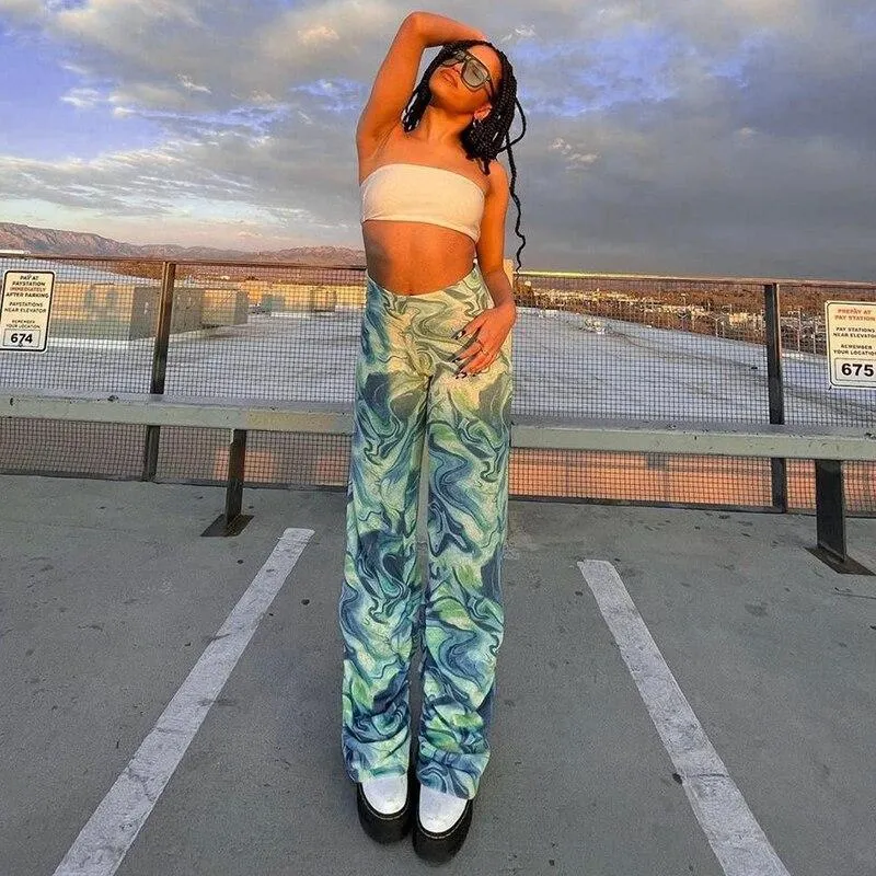 Women's Casual Tie Dye Printed High Waist Streetwear Jogger Pants