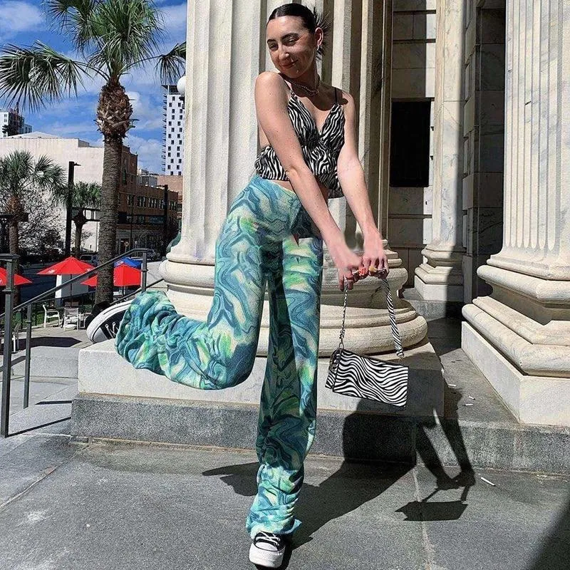 Women's Casual Tie Dye Printed High Waist Streetwear Jogger Pants