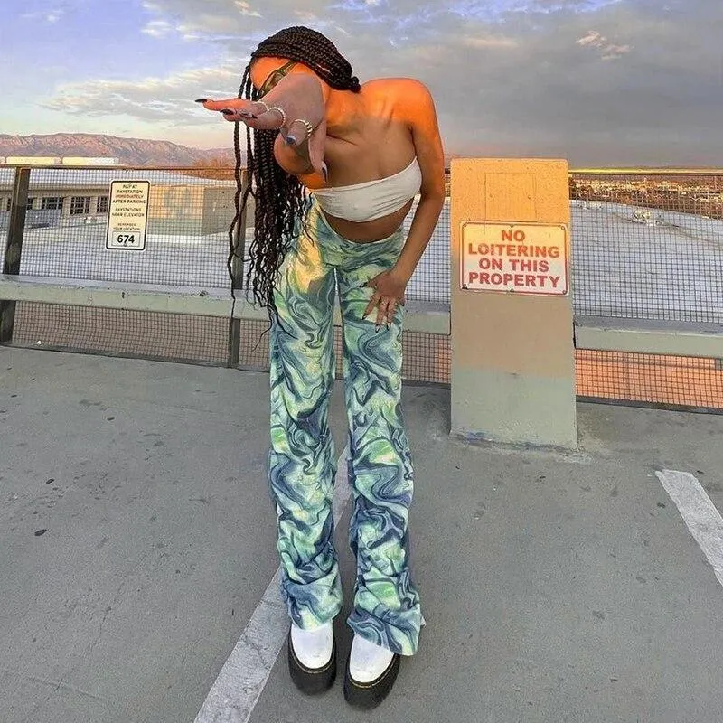 Women's Casual Tie Dye Printed High Waist Streetwear Jogger Pants