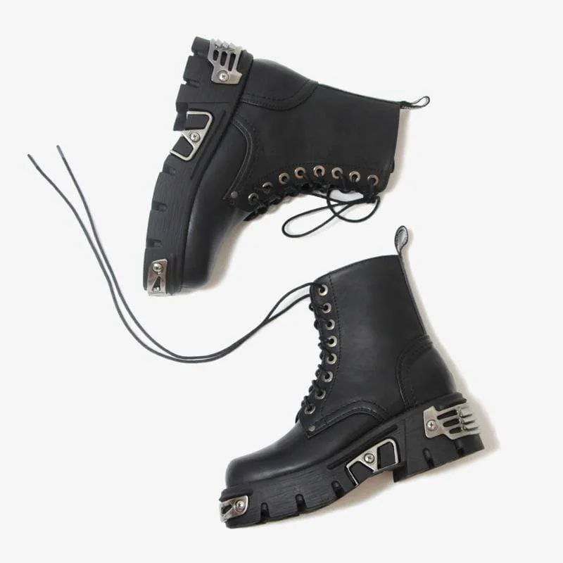 Women's Punk Lace Up Martin Boots Platform Ankle Boots