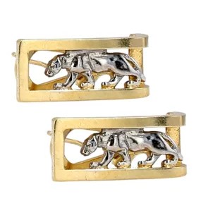 Yellow and white gold solid 14k panther earrings